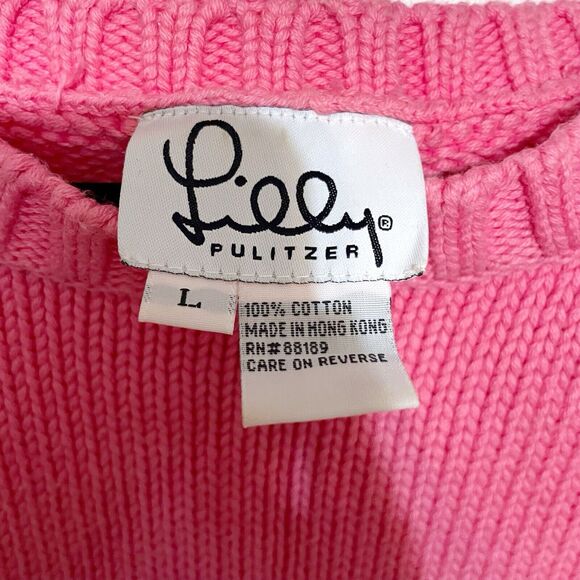 Lilly Pulitzer Vintage Sweater Women’s Large Pink Pineapple Knit 3/4 Sleeve - Picture 3 of 5